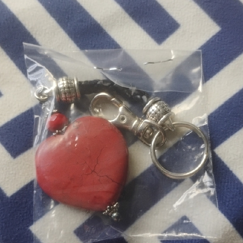 Elegant Red Heart Keychain with Silver Accents